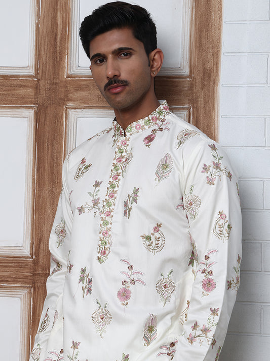 Silk Blend Floral Embroidered Kurtas ( HOPKO 010White )  [RT] [P-6]