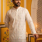 Men's Silk-Blend Embroidered Kurta ( 65KO 5627 White )