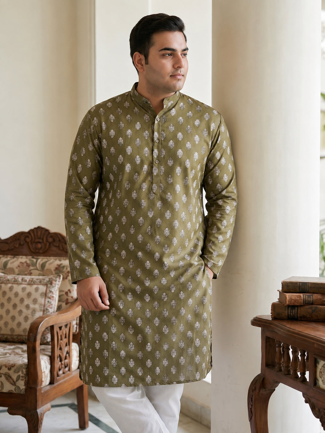 Floral Printed Kurta with Pyjama for Men