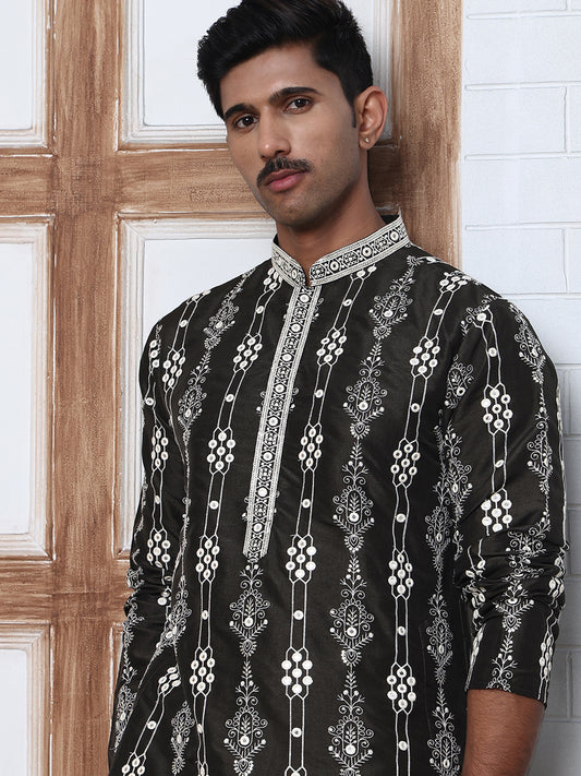 Festival Silk Blend Embroidered Kurtas ( ANMKO 276Olive )  [RT] [N-6]