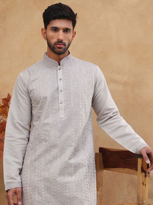 Men’s Silk Blend Embroidered Kurtas  ( HOPKO 003Grey )  [RT] [O-2]