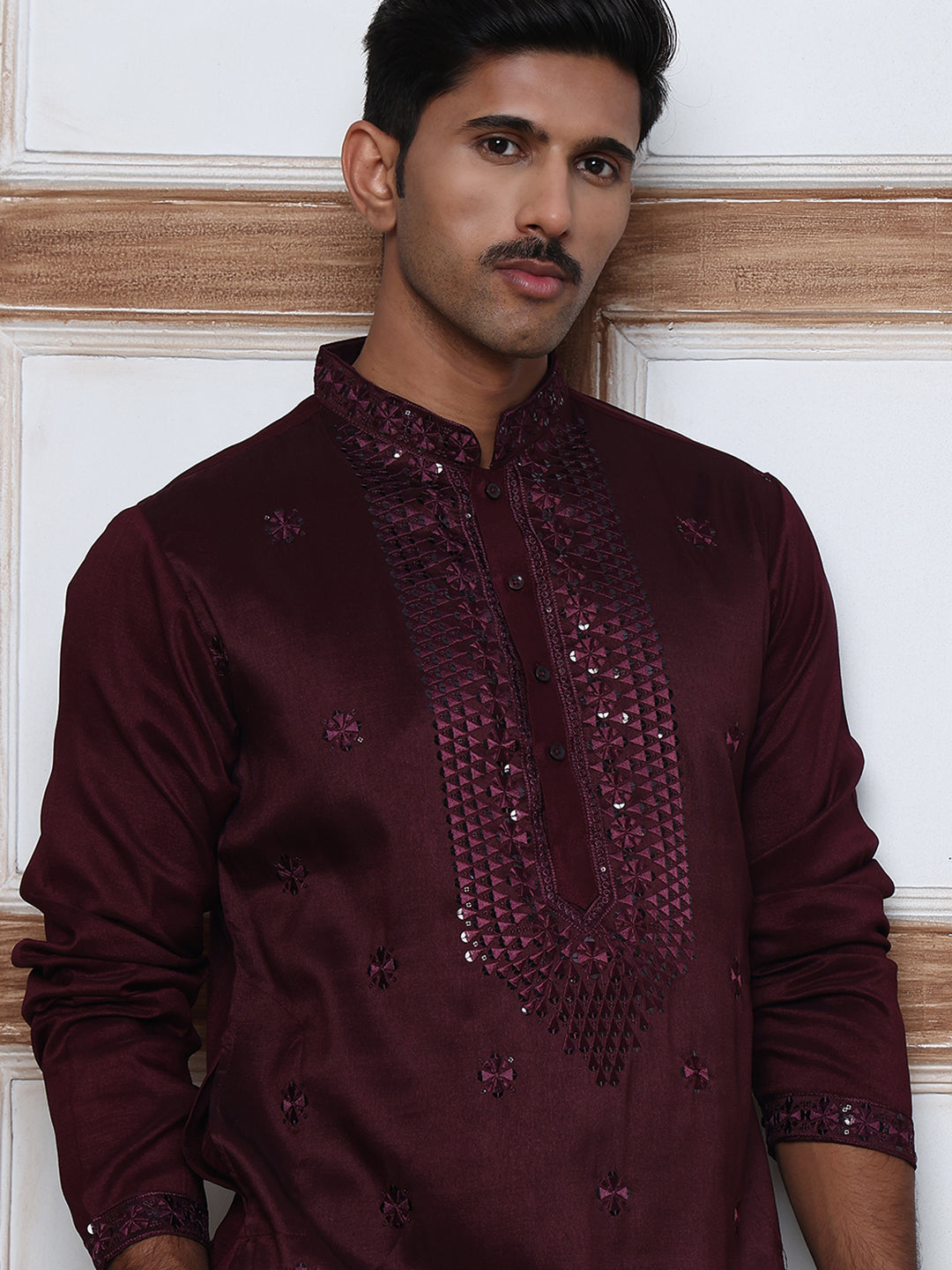 Men Silk Blend Festive Embroidered Kurtas ( ANMKO 286Maroon )  [RT] [M-6]