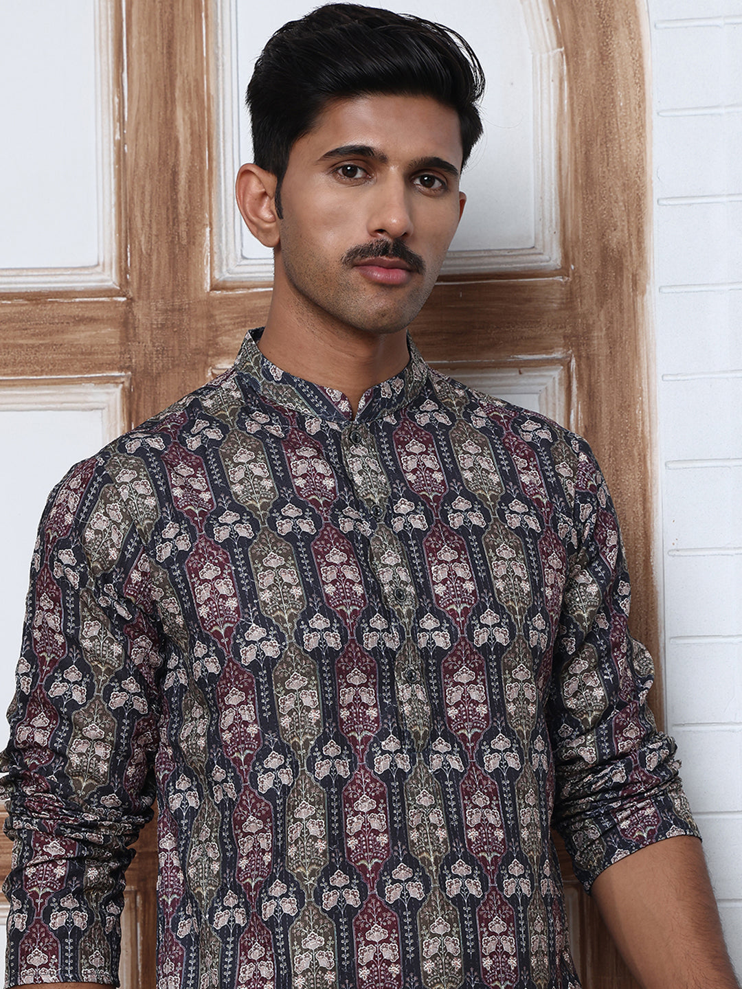 Thread Work & Printed Cotton Blend Kurtas ( ANMKO 297Navy )  [RT] [D-3]