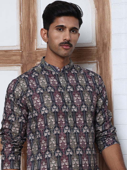 Thread Work & Printed Cotton Blend Kurtas ( ANMKO 297Navy )  [RT] [D-3]