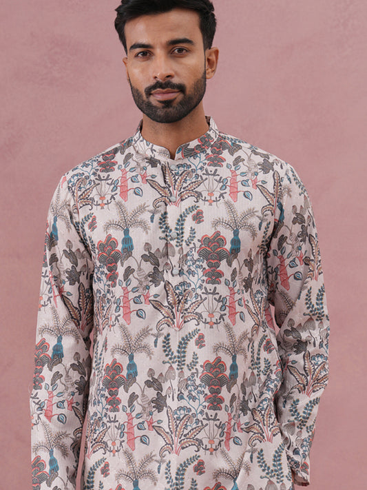 Men’s Stylish Printed Cotton Blend Kurtas ( ANMKO 274Blue )  [RT] [N-6]