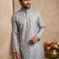 Men's Foil Print Traditional Kurta ( 65KO 5630 Grey )