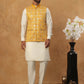Embroidered Nehru Jacket Set with Solid Kurta Pyjama (65KPWC 592W 4150 Mustard )