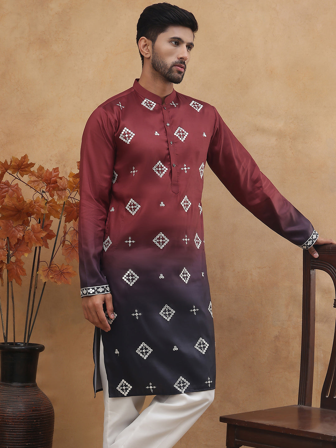 Silk Blend Elegant Thread Work Kurtas ( HOPKO 009Maroon )  [RT] [P-6]