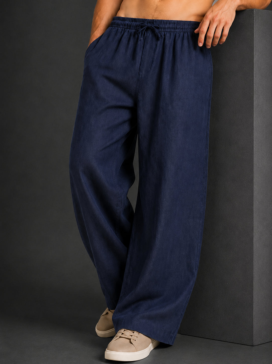Men’s Relaxed Fit Linen Trousers ( J-GP 310 GP 310Navy )