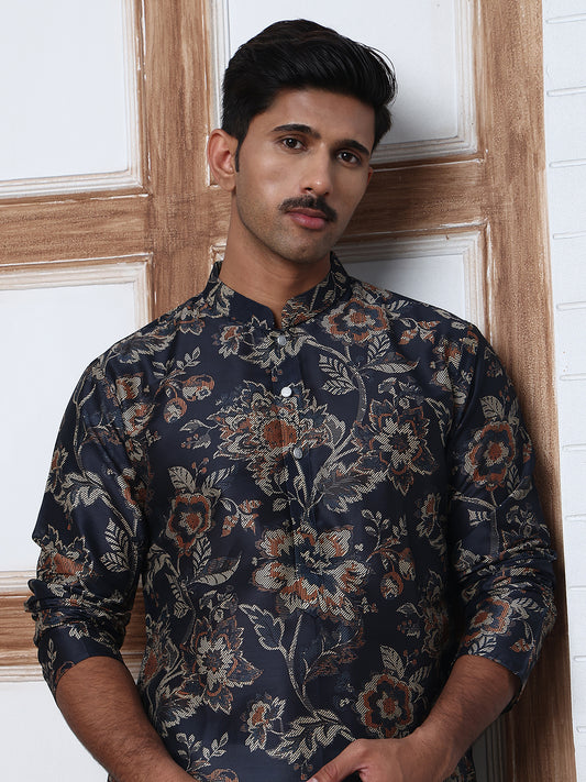 Cotton Blend Floral Printed Kurtas ( ANMKO 294Navy )  [RT] [M-5]