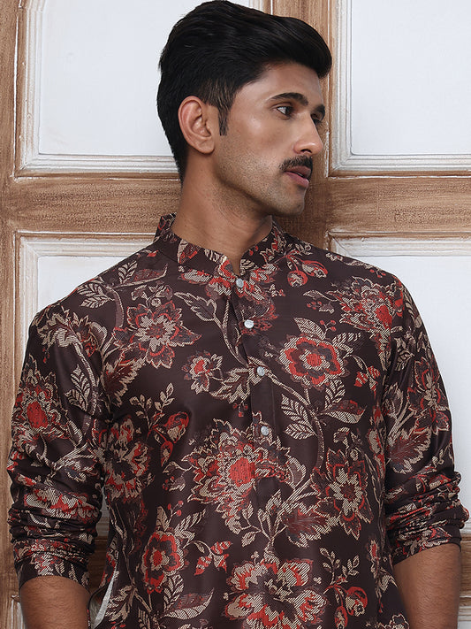 Cotton Blend Floral Printed Kurtas ( ANMKO 294Coffee )  [RT] [M-5]