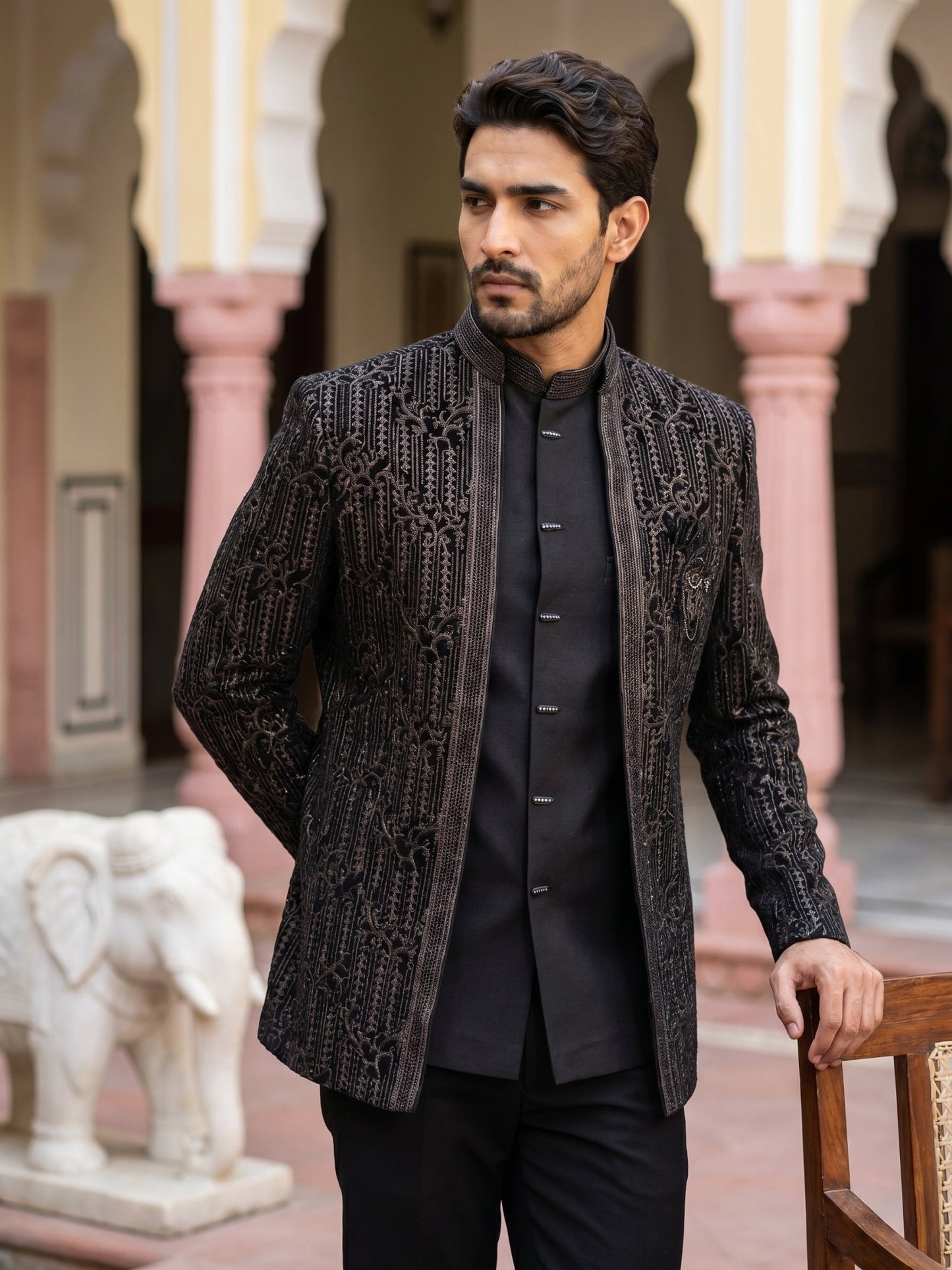 Men's Velvet Embroidered Indo-Western Set