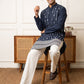 Men's Silk-Blend Embroidered Kurta with Korean Pants ( 65KP PJ11W S 5627 Navy )