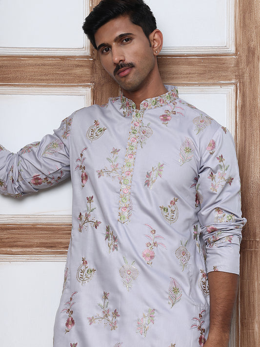 Silk Blend Floral Embroidered Kurtas ( HOPKO 010Purple )  [RT] [P-6]