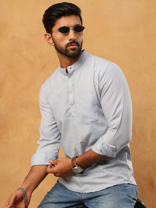 Solid Casual Short Kurta for Men ( ANMKO 304Sky )