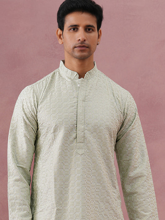 Silk Blend Embroidered Kurtas ( ANMKO 301Pista )  [RT] [L-6]