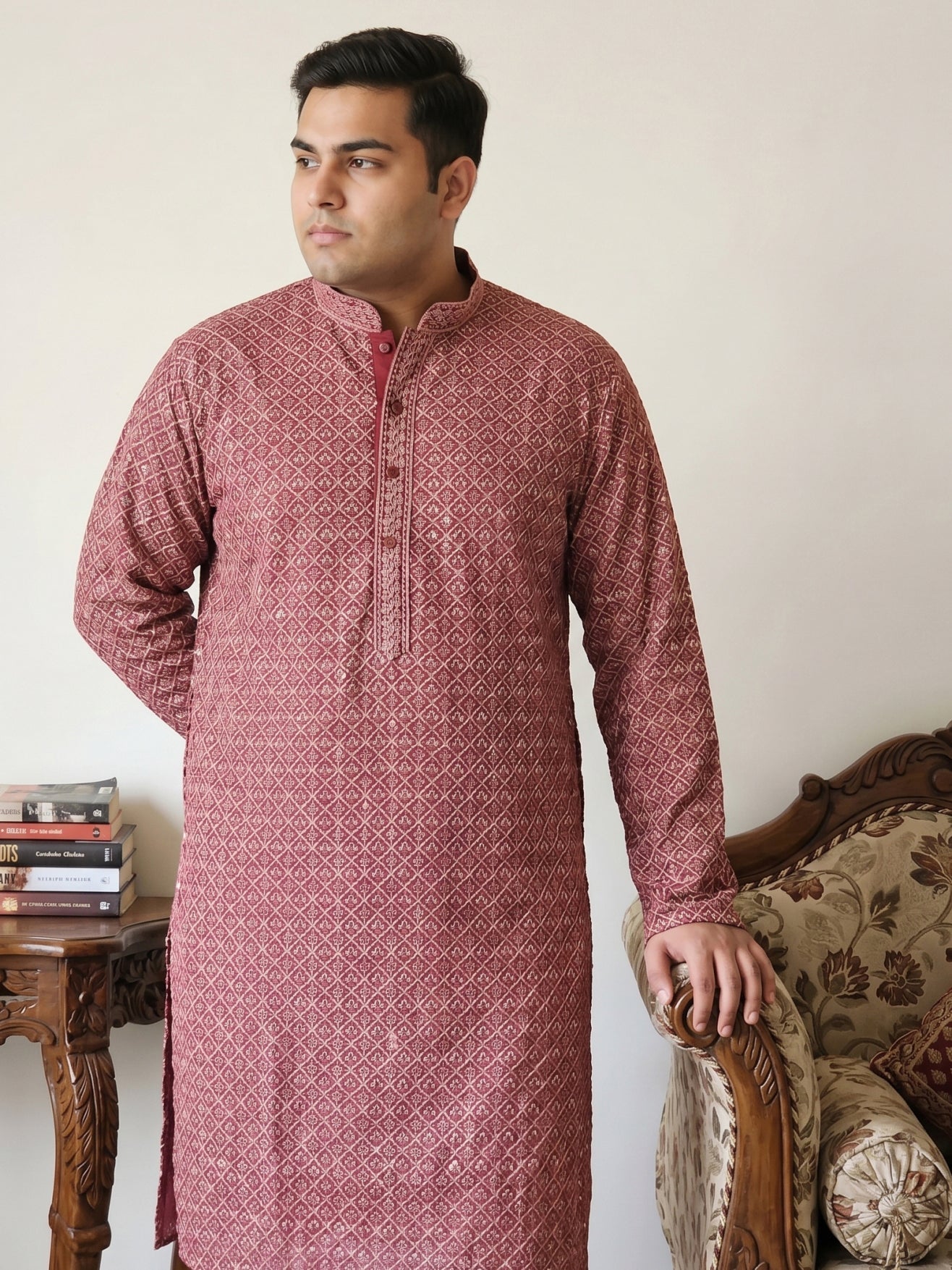 Magenta Embroidered and Sequence Kurta