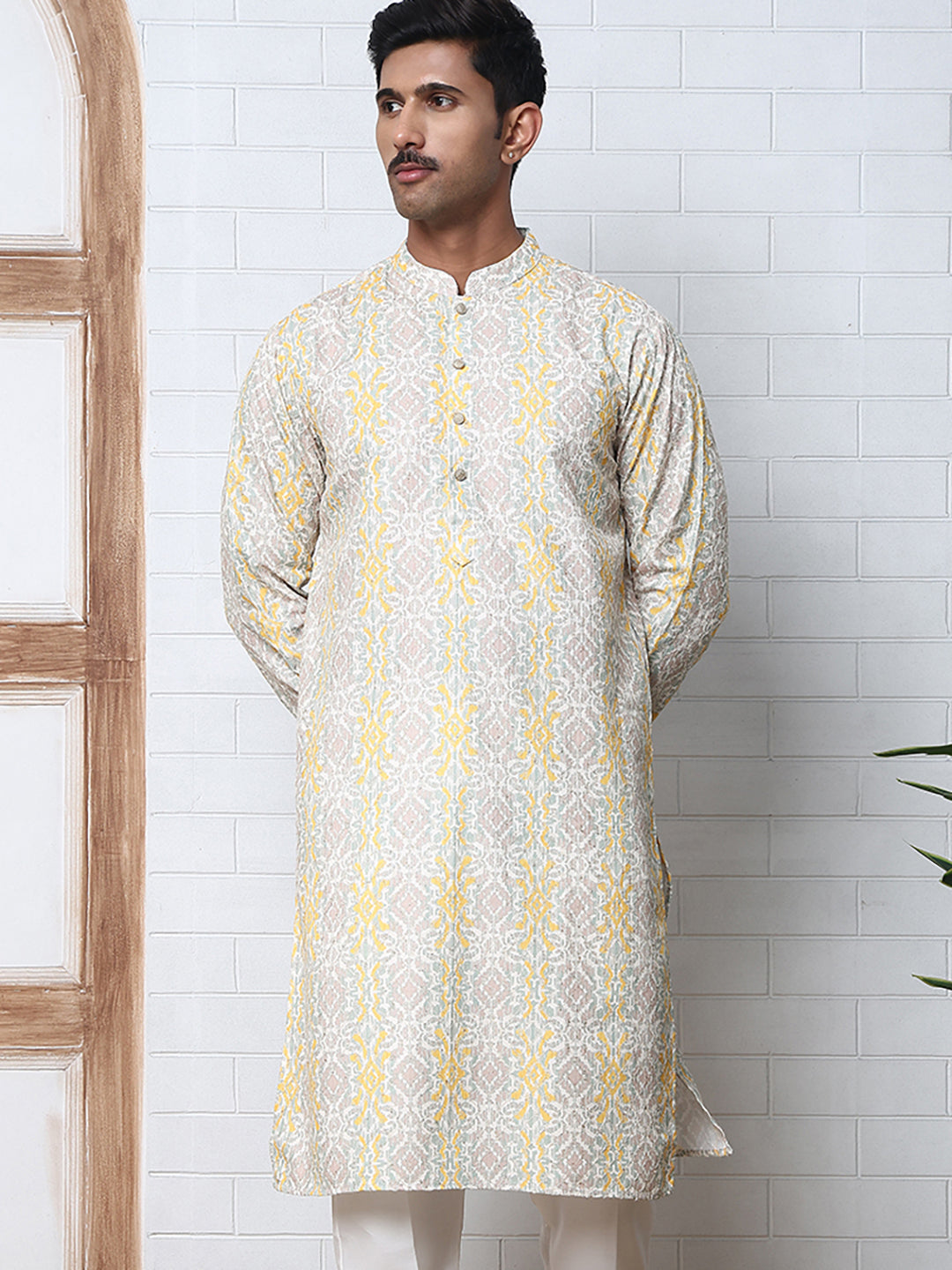 Thread Work & Printed Silk Blend Kurtas ( ANMKO 279Yellow )  [RT] [L-3]