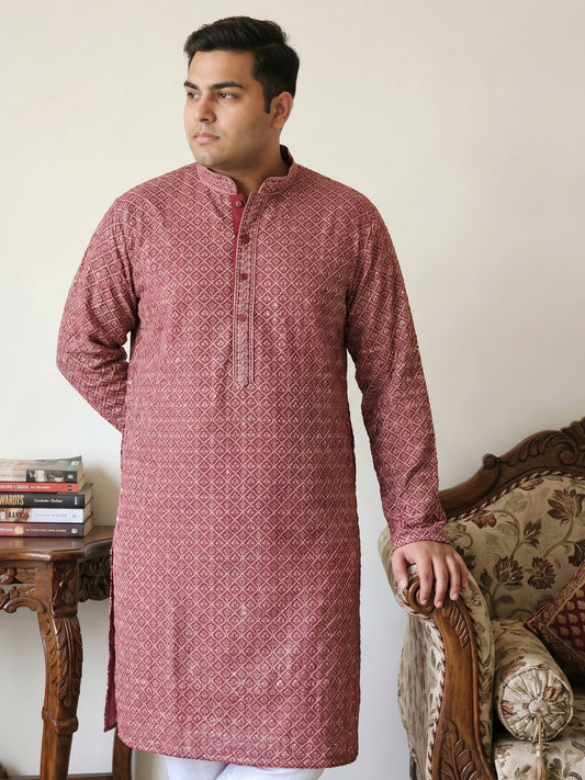 Magenta Embroidered and Sequence Kurta with Pyjama