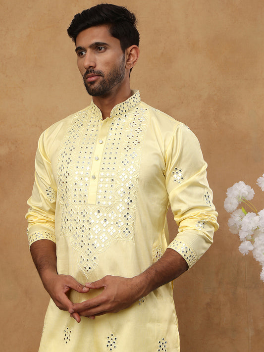 Silk Blend Mirror Work Embroidered Kurta ( HOPKO 015Yellow )  [RT] [P-2]