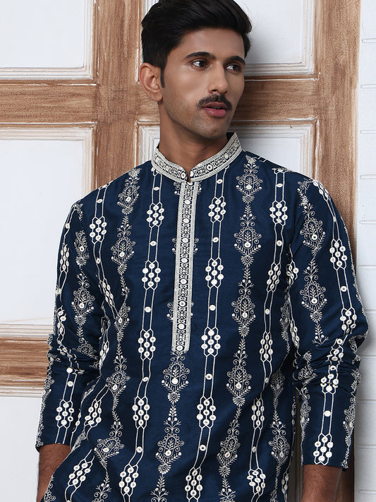 Festival Silk Blend Embroidered Kurtas ( ANMKO 276Navy )  [RT] [N-6]