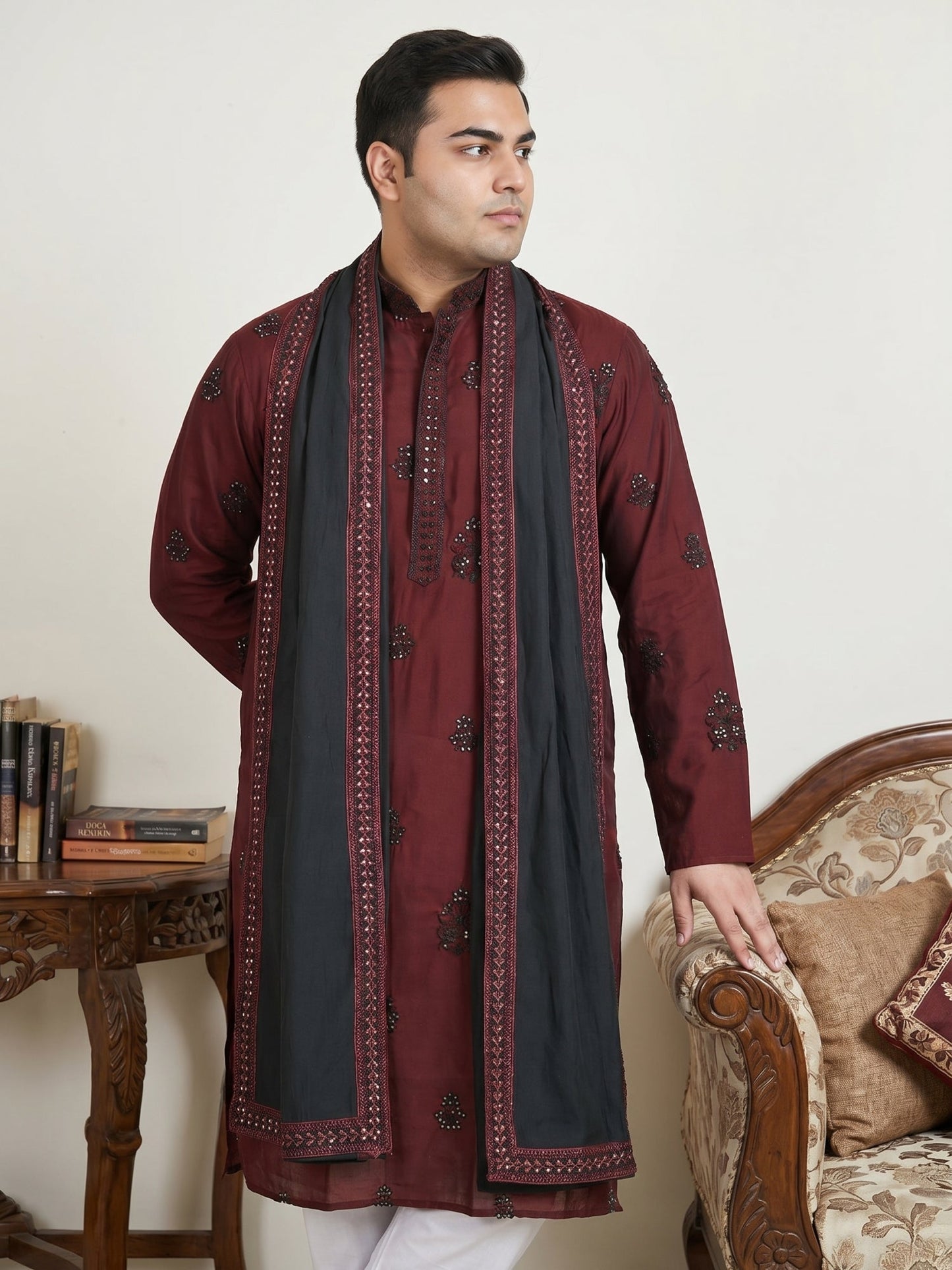 Embroidered & Sequin Kurta With Dupatta