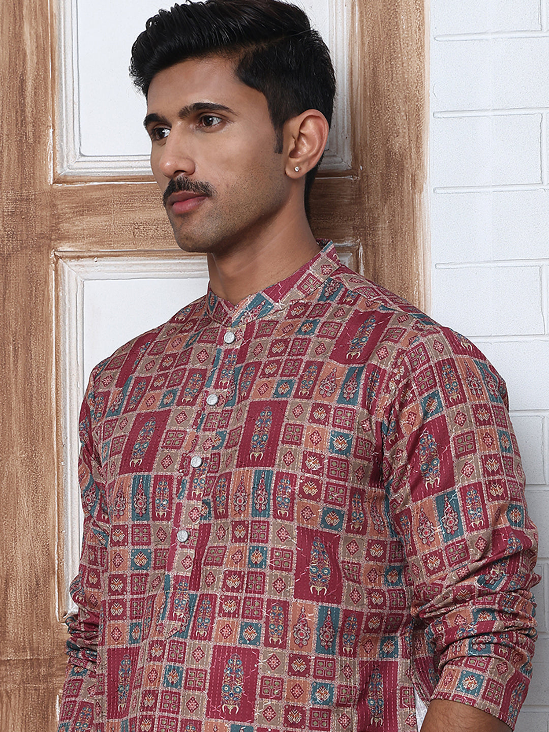 Thread Work & Printed Cotton Blend Kurtas ( ANMKO 297Maroon )  [RT] [D-3]