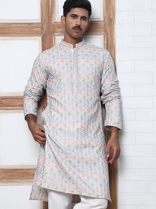 Viscose Rayon Self-Design Embroidered Kurtas ( ANMKO 278White )  [RT] [M-6]