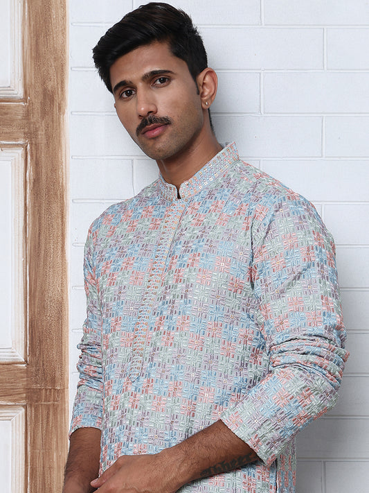 Viscose Rayon Self-Design Embroidered Kurtas ( ANMKO 278Blue )  [RT] [M-6]