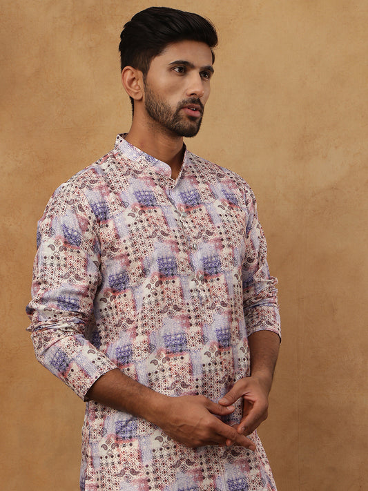 Cotton Blend Floral Printed Kurtas ( HOPKO 008Blue )  [RT] [O-2]