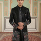 Men’s Black Heavily Embroidered Indo-Western Set ( 50JIND 127Black S )