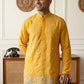 Men's Silk-Blend Embroidered Kurta ( 65KO 5637 Mustard )