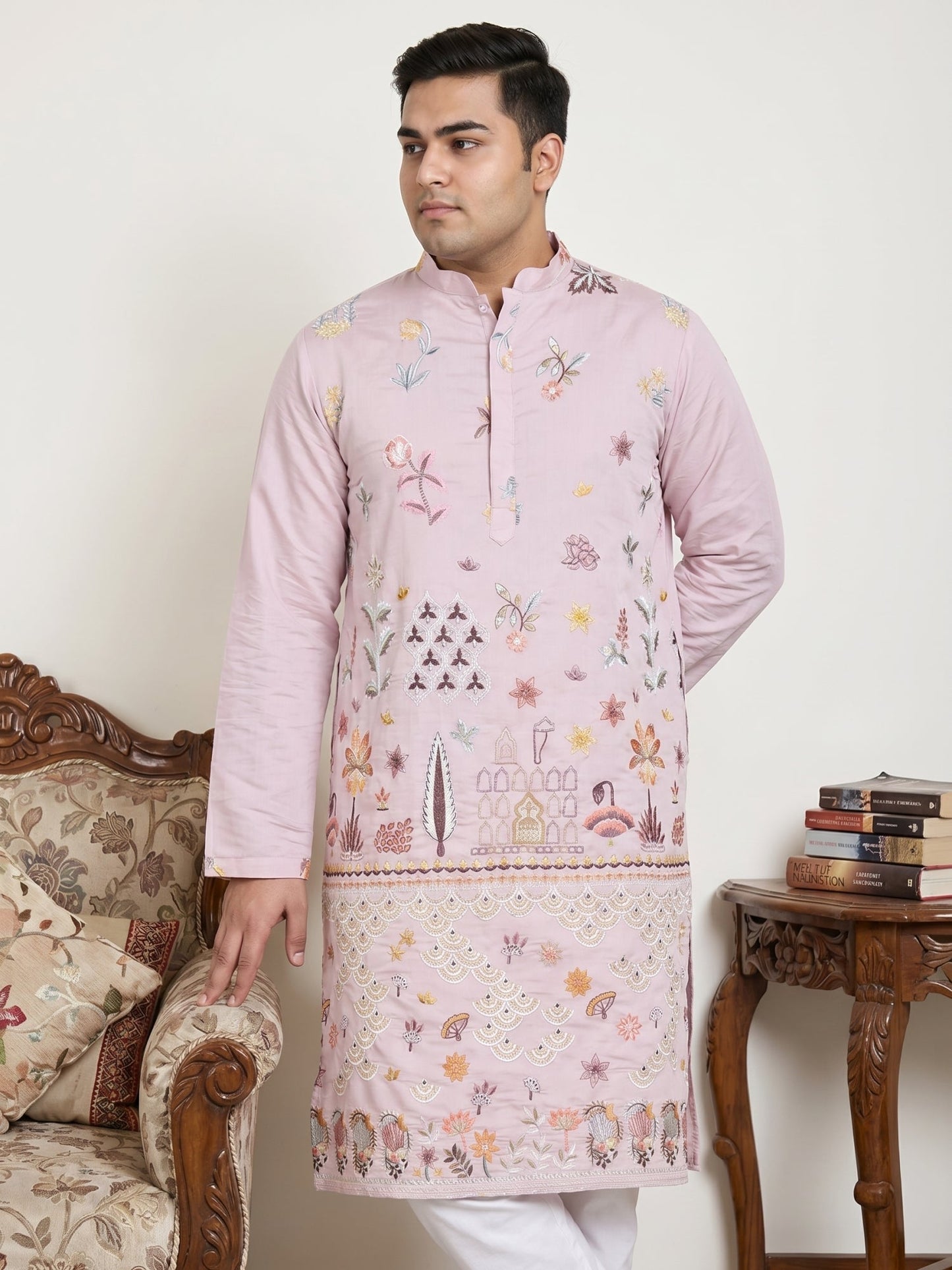 Floral Embroidered and Sequins Kurta Set