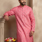 Men's Foil Print Traditional Kurta ( 65KO 5630 Coral )