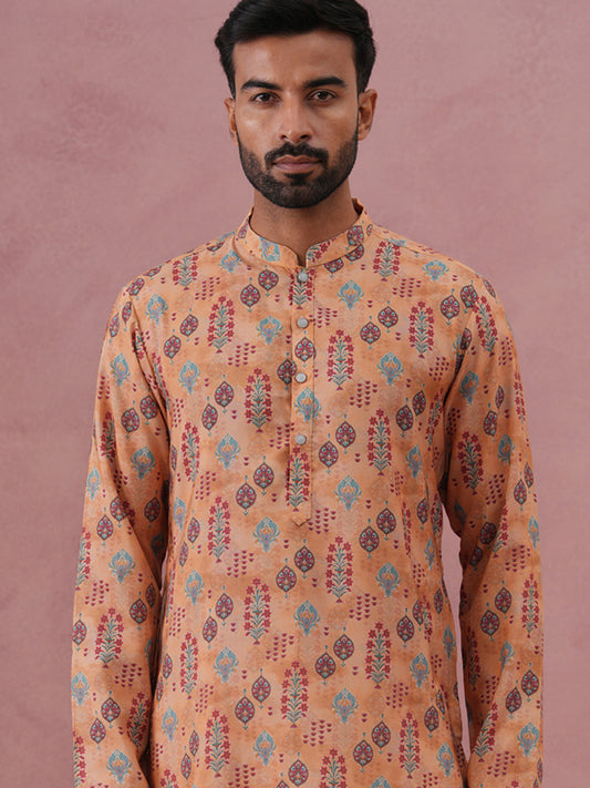 Traditional Printed Cotton Blend Kurtas ( ANMKO 277Orange )  [RT] [L-3]