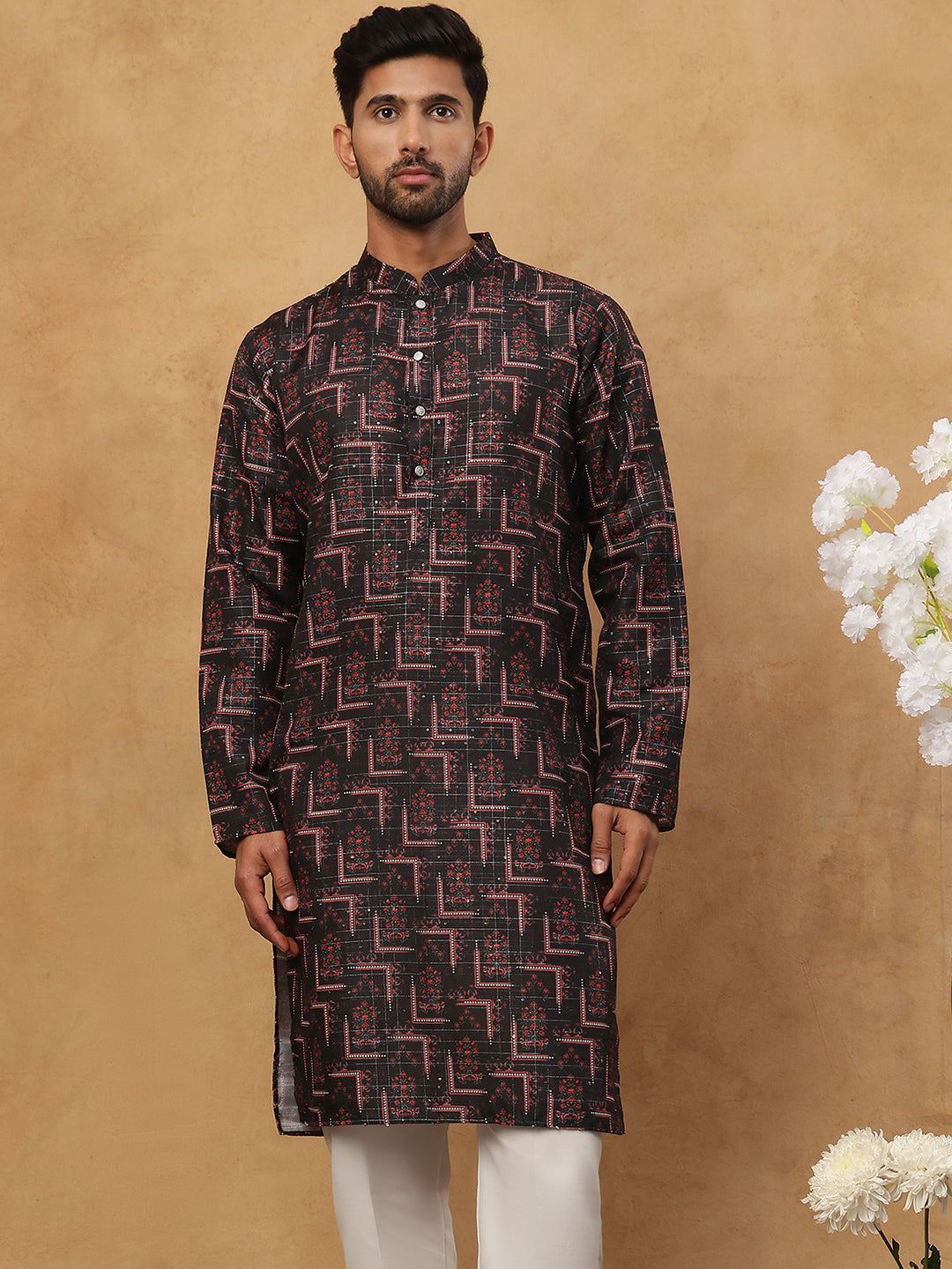 Cotton Blend Floral Printed Kurtas ( HOPKO 013Black )  [RT] [O-4]