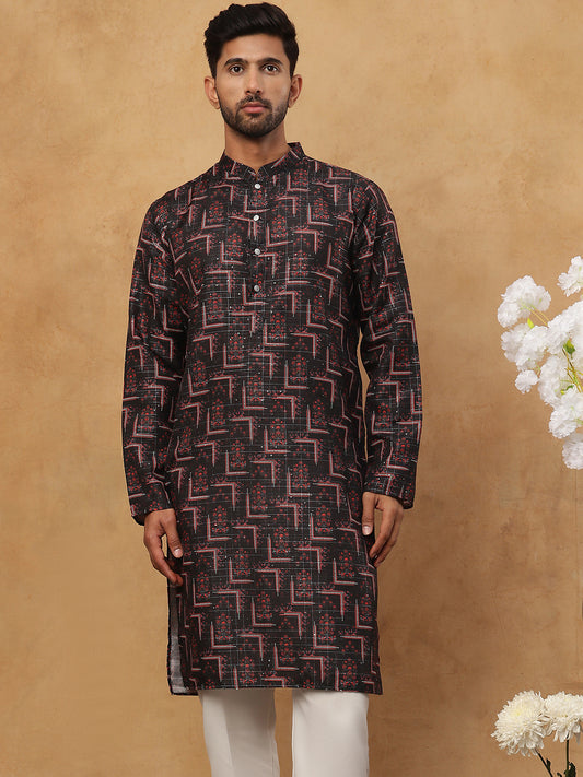 Cotton Blend Floral Printed Kurtas ( HOPKO 013Black )  [RT] [O-4]