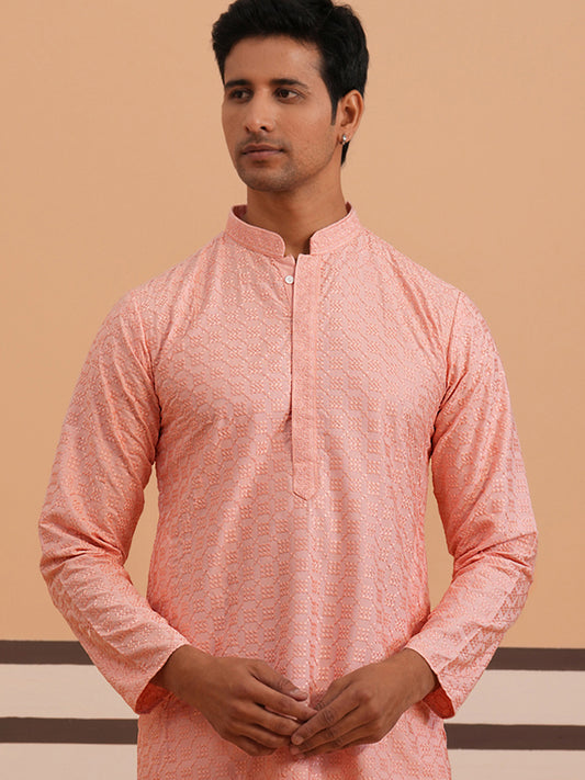 Silk Blend Embroidered Kurtas ( ANMKO 301Peach )  [RT] [L-6]