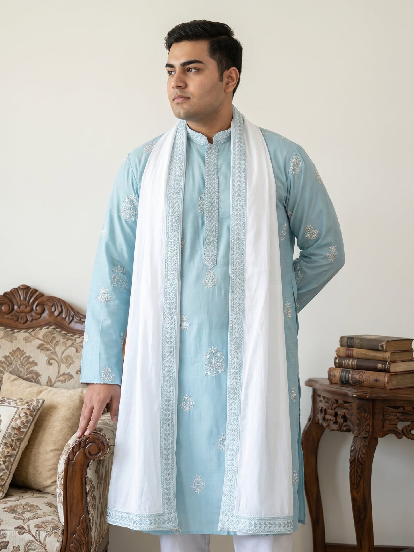 Embroidered & Sequin Kurta With Dupatta