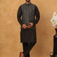 Velvet Embroidered Nehru Jacket Kurta Pyjama Set ( HOPKPWC_592B_7029Black )