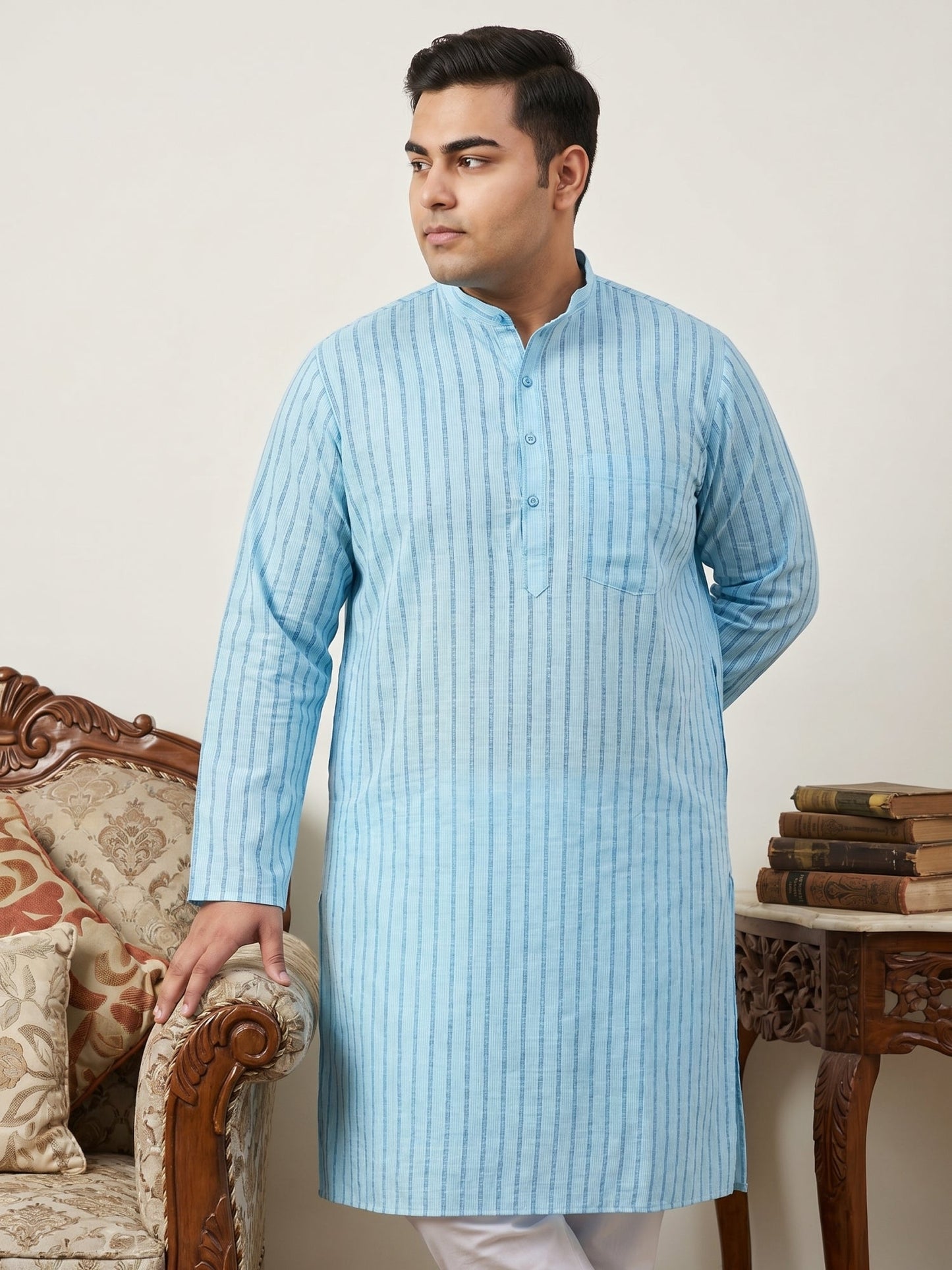 Men's Cotton Striped Kurta Pyjama Set