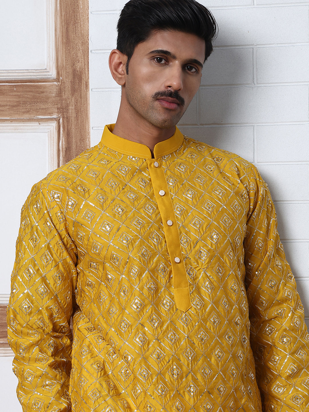 Geometric Sequin Pattern Kurtas ( ANMKO 282Mustard )  [RT] [L-4]