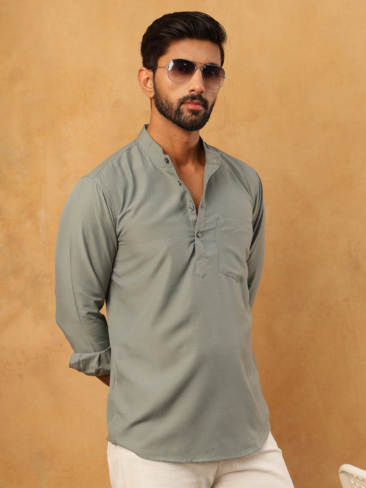 Solid Casual Short Kurta for Men ( ANMKO 304Grey )