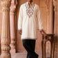 Japanese Fabric Designer Embroidered Kurta With Korean Pants ( 65KP PJ11B F 5633 White )