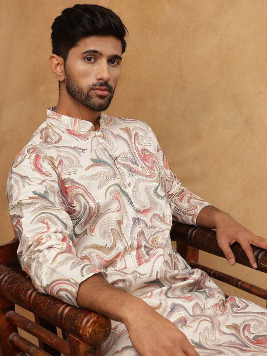 Ethnic Foil Printed Viscose Rayon Kurta ( HOPKO 016Cream )  [RT] [P-5]