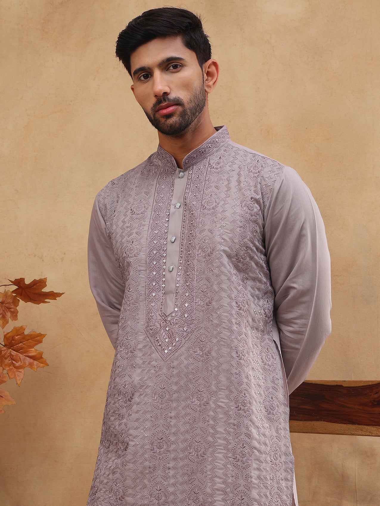 Men’s Silk Blend Embroidered Kurtas  ( HOPKO 003Purple )  [RT] [O-2]
