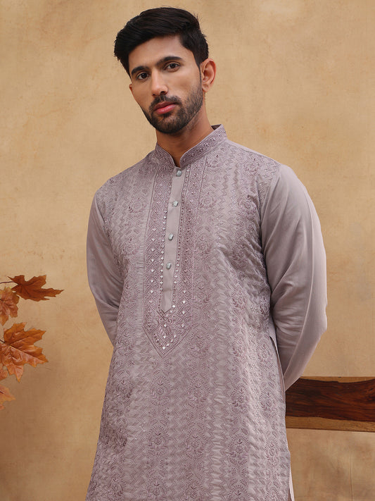 Men’s Silk Blend Embroidered Kurtas  ( HOPKO 003Purple )  [RT] [O-2]