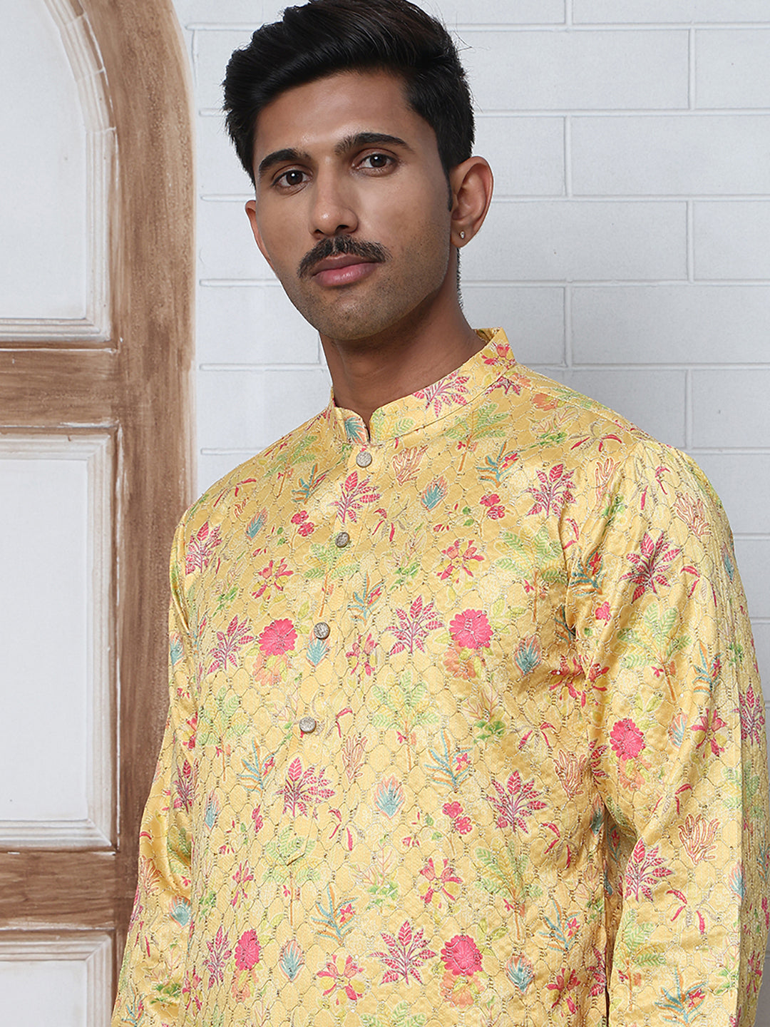 Thread Work & Printed Silk Blend Kurtas ( ANMKO 293Yellow )  [RT] [L-5]