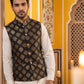 Men's Black Printed Nehru Jacket With Solid Kurta Pyjama ( JOKPWC 592W 4032Black )