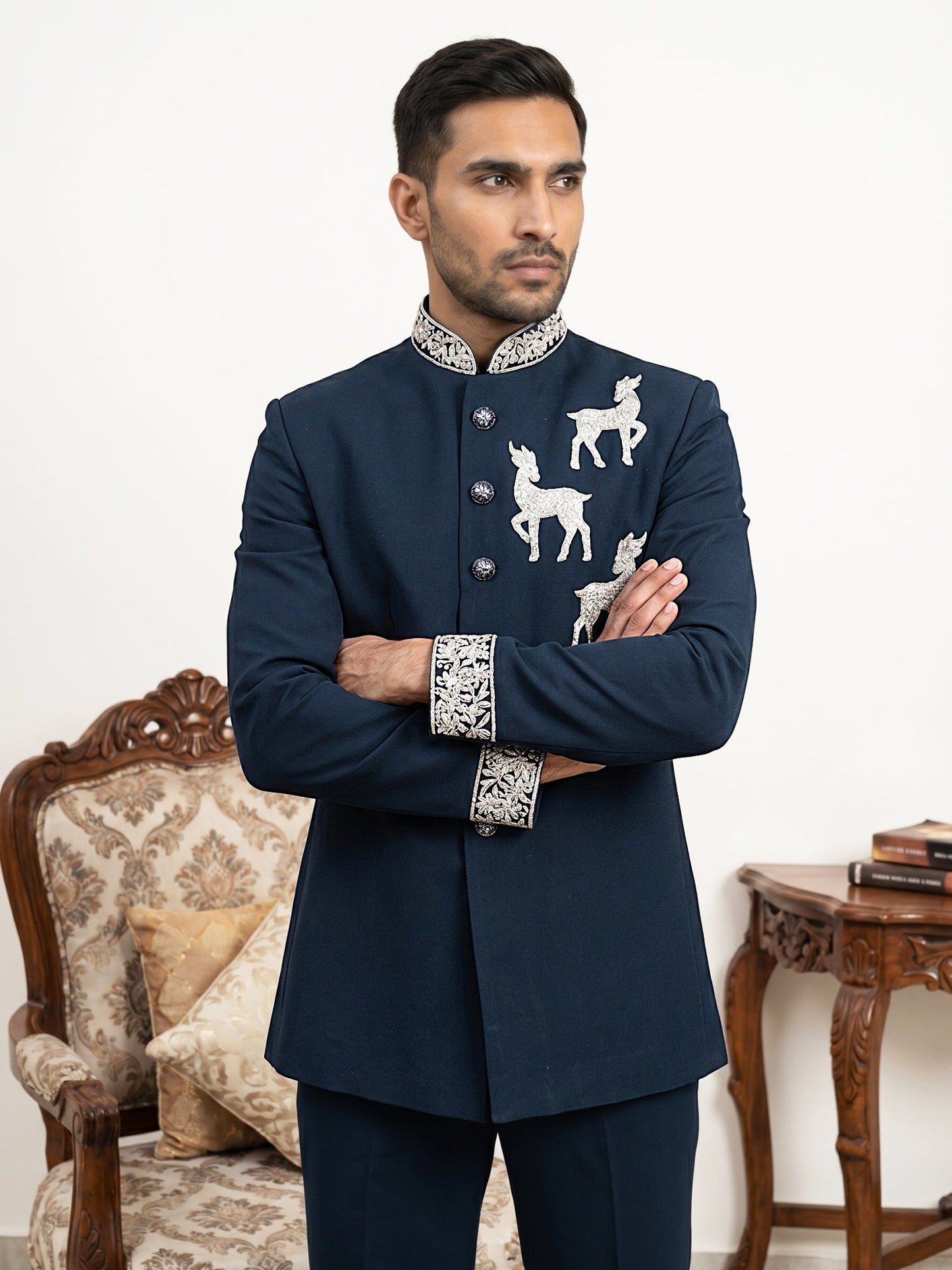 Deer Embroidered Japanese Fabric Indo-Western Set